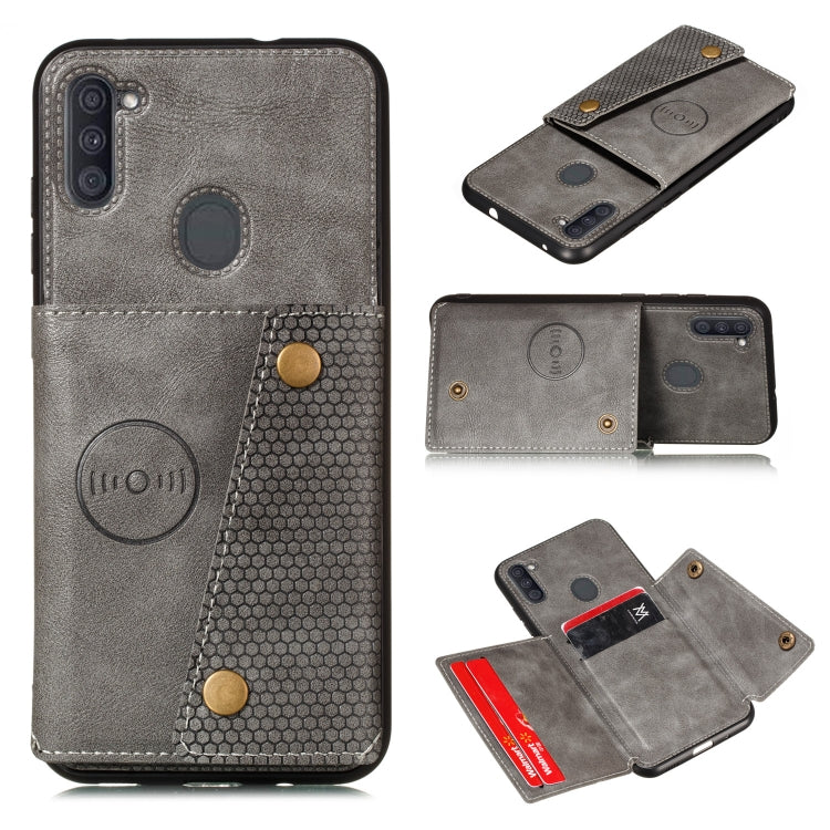 For Samsung Galaxy A11 Double Buckle PU + TPU Shockproof Magnetic Protective Case with Card Slot
