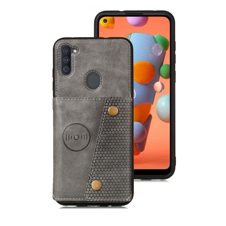 For Samsung Galaxy A11 Double Buckle PU + TPU Shockproof Magnetic Protective Case with Card Slot
