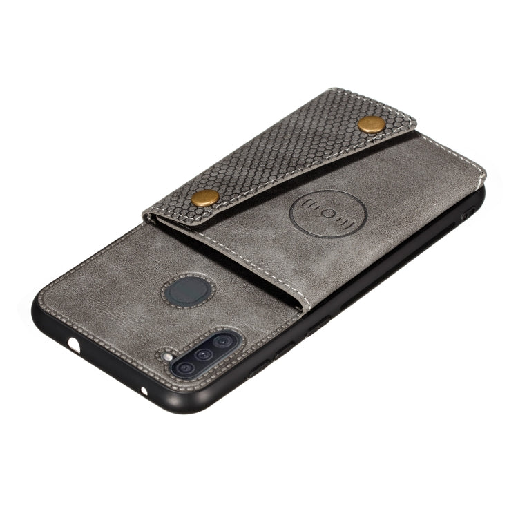 For Samsung Galaxy A11 Double Buckle PU + TPU Shockproof Magnetic Protective Case with Card Slot