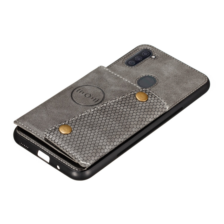 For Samsung Galaxy A11 Double Buckle PU + TPU Shockproof Magnetic Protective Case with Card Slot