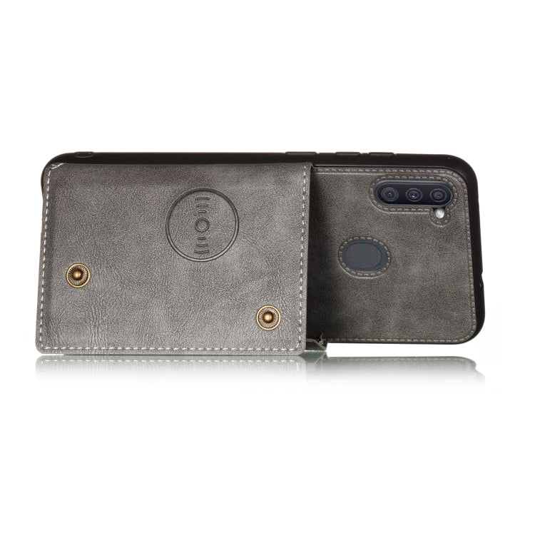 For Samsung Galaxy A11 Double Buckle PU + TPU Shockproof Magnetic Protective Case with Card Slot