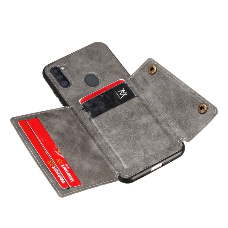 For Samsung Galaxy A11 Double Buckle PU + TPU Shockproof Magnetic Protective Case with Card Slot