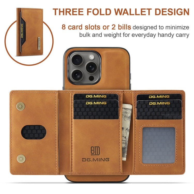 For iPhone 16 Pro Max DG.MING M2 Series 3-Fold Card Bag Wallet Leather Phone Case