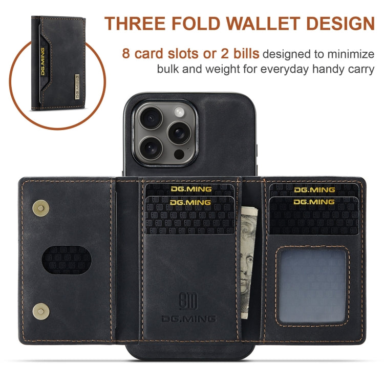 For iPhone 16 Pro DG.MING M2 Series 3-Fold Card Bag Wallet Leather Phone Case
