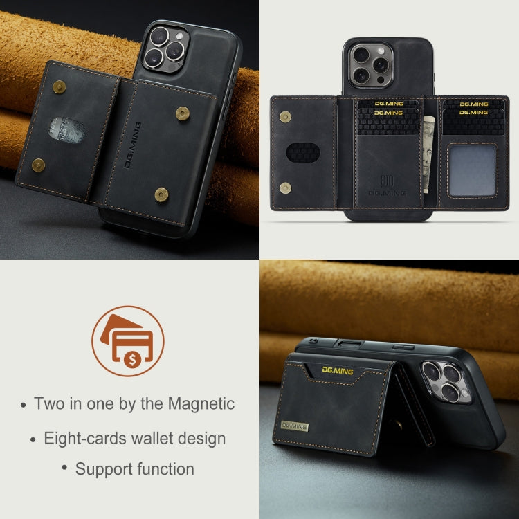 For iPhone 16 Pro DG.MING M2 Series 3-Fold Card Bag Wallet Leather Phone Case