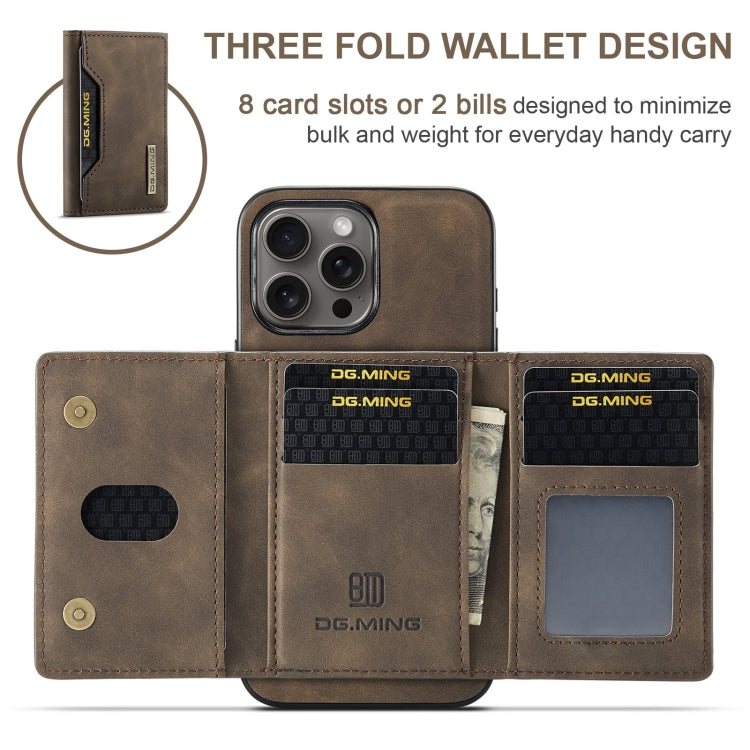 For iPhone 16 Pro DG.MING M2 Series 3-Fold Card Bag Wallet Leather Phone Case