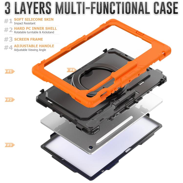 For Samsung Galaxy Tab S10 FE+ D Type Silicone Hybrid PC Tablet Case with Handle Holder