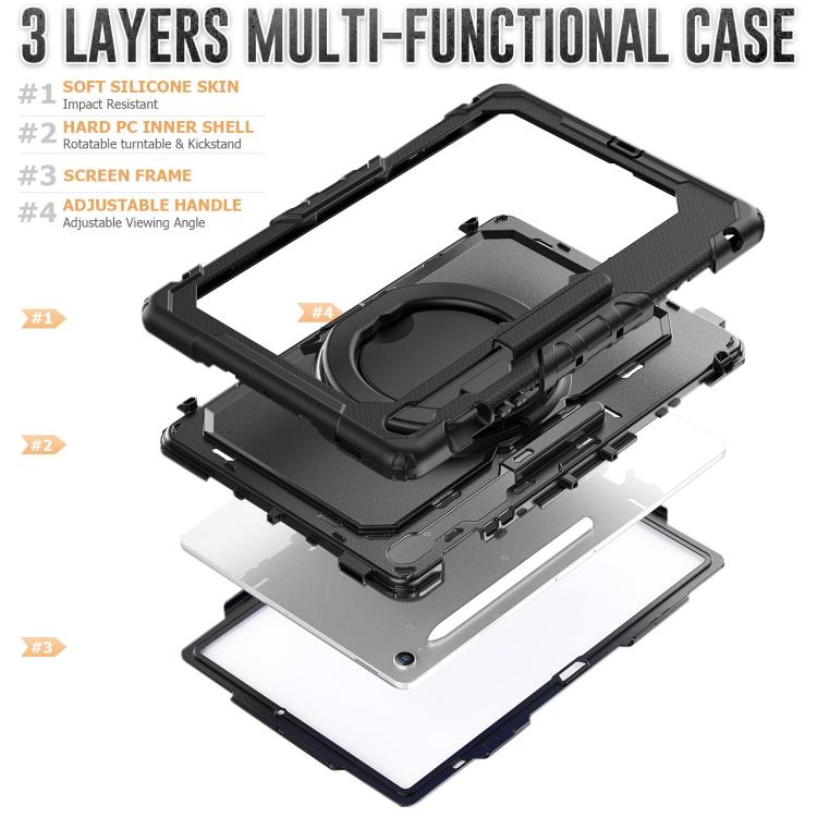 For Samsung Galaxy Tab S10 FE+ D Type Silicone Hybrid PC Tablet Case with Handle Holder