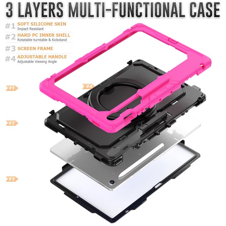 For Samsung Galaxy Tab S10 FE+ D Type Silicone Hybrid PC Tablet Case with Handle Holder