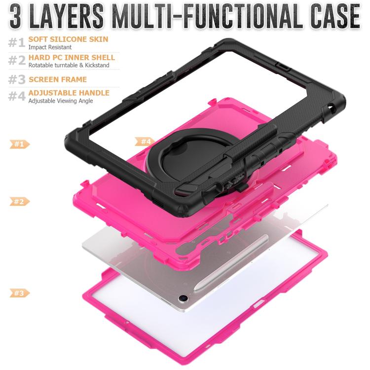 For Samsung Galaxy Tab S10 FE+ D Type Silicone Hybrid PC Tablet Case with Handle Holder