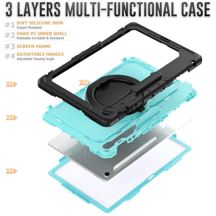 For Samsung Galaxy Tab S10 FE+ D Type Silicone Hybrid PC Tablet Case with Handle Holder