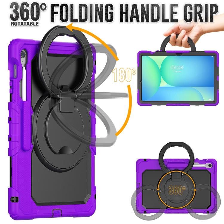 For Samsung Galaxy Tab S10 FE+ D Type Silicone Hybrid PC Tablet Case with Handle Holder