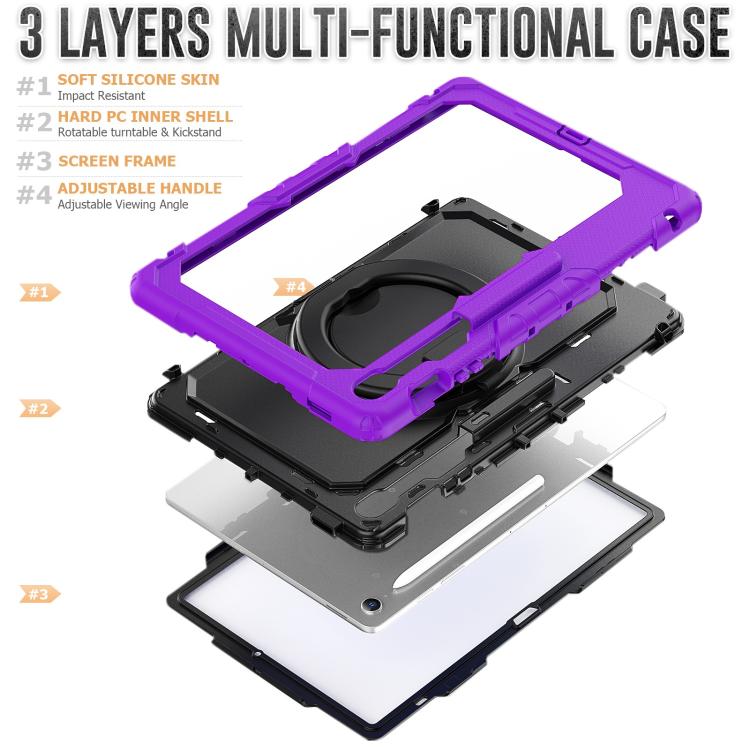 For Samsung Galaxy Tab S10 FE+ D Type Silicone Hybrid PC Tablet Case with Handle Holder