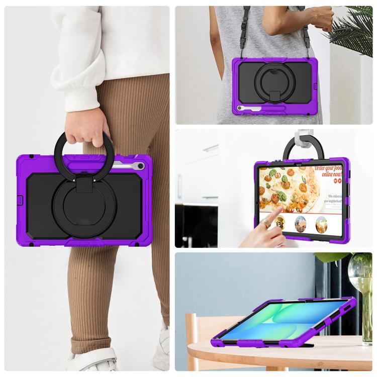 For Samsung Galaxy Tab S10 FE+ D Type Silicone Hybrid PC Tablet Case with Handle Holder