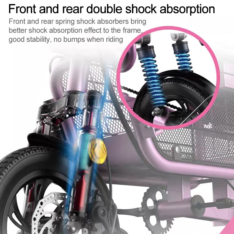 Adiman Folding Electric Bicycle Mini Adult Scooter Three Seats Electromobile With 8A Lithium Battery