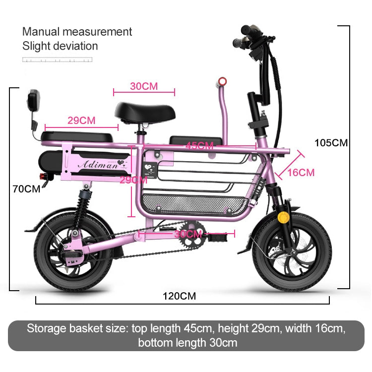 Adiman Folding Electric Bicycle Mini Adult Scooter Three Seats Electromobile With 15A Lithium Battery
