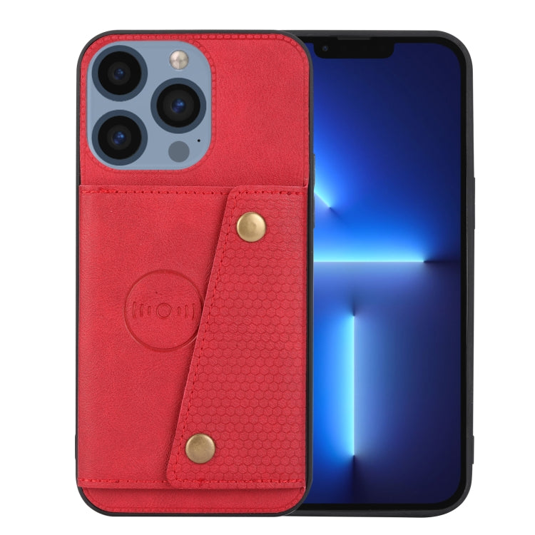 For iPhone 16 Pro Max Double Buckle Card Slots PU + TPU Phone Case