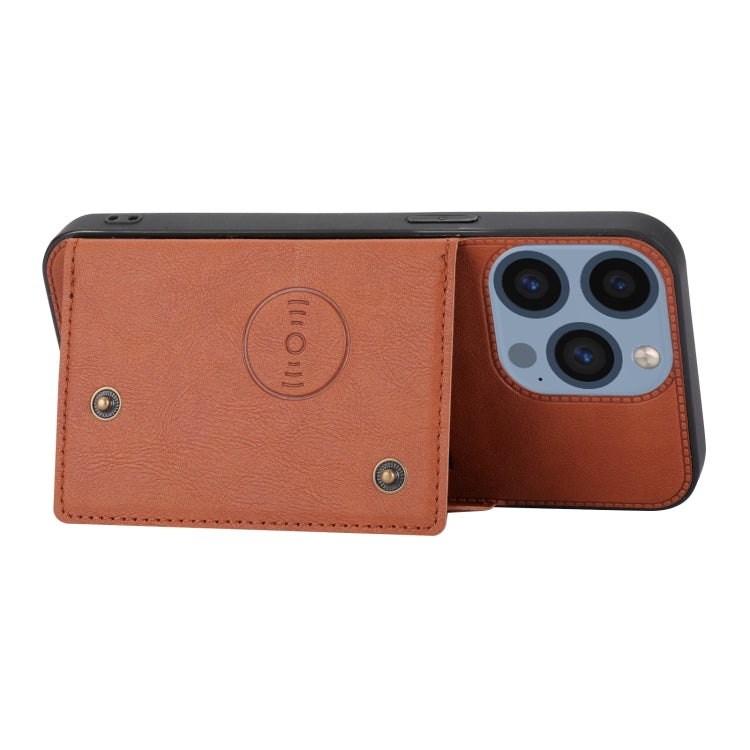 For iPhone 16 Pro Double Buckle Card Slots PU + TPU Phone Case