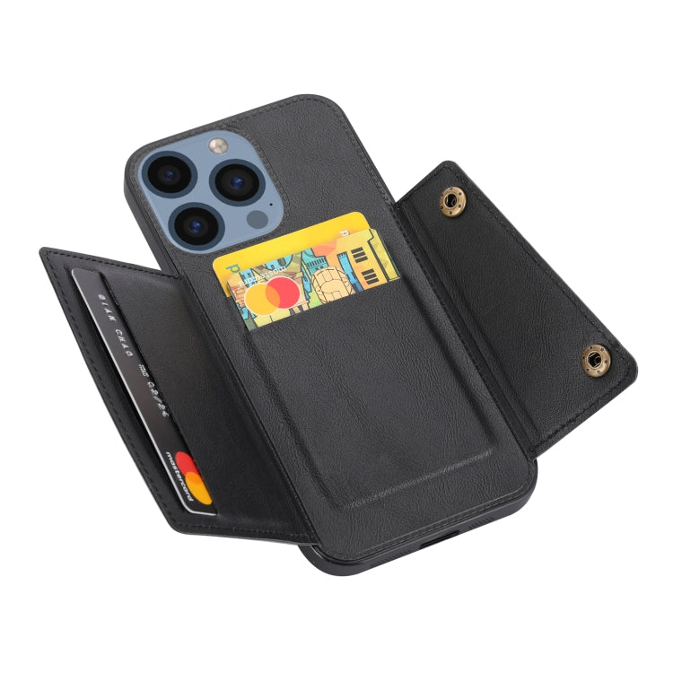 For iPhone 16 Pro Double Buckle Card Slots PU + TPU Phone Case