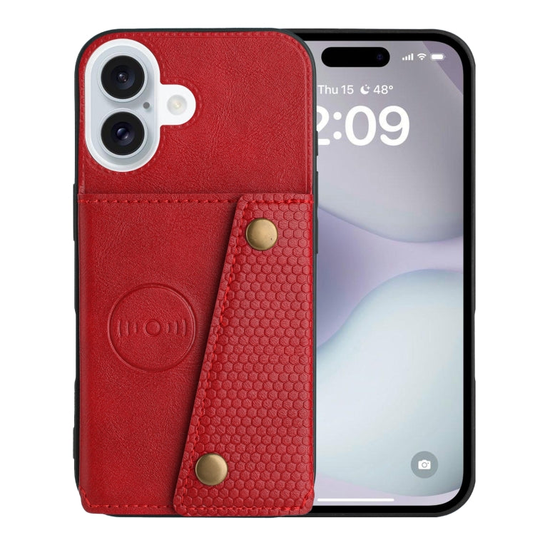 For iPhone 16 Double Buckle Card Slots PU + TPU Phone Case