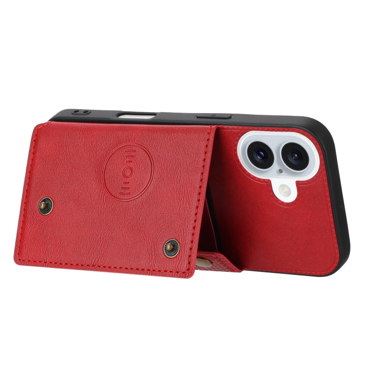 For iPhone 16 Double Buckle Card Slots PU + TPU Phone Case