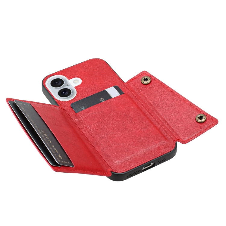 For iPhone 16 Double Buckle Card Slots PU + TPU Phone Case
