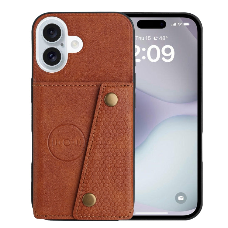 For iPhone 16 Double Buckle Card Slots PU + TPU Phone Case