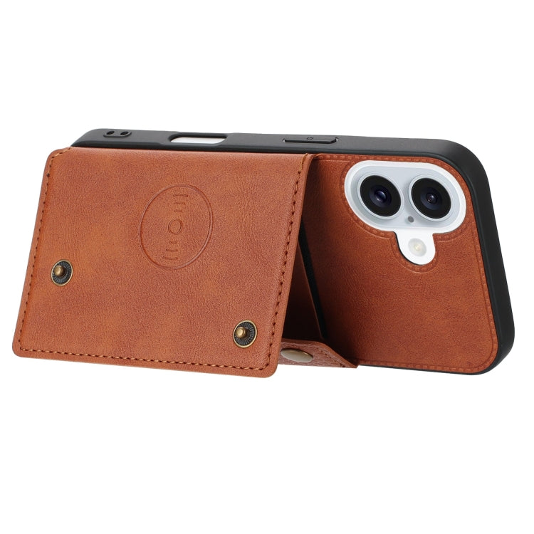 For iPhone 16 Double Buckle Card Slots PU + TPU Phone Case