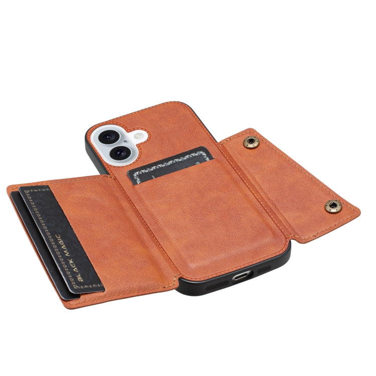 For iPhone 16 Double Buckle Card Slots PU + TPU Phone Case