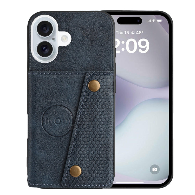 For iPhone 16 Double Buckle Card Slots PU + TPU Phone Case