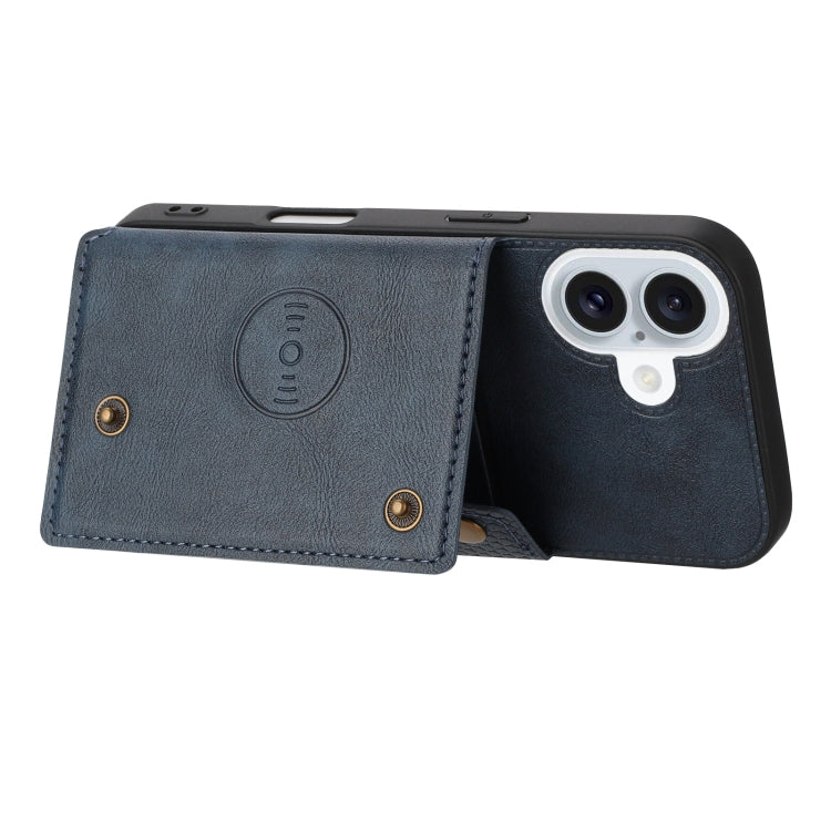 For iPhone 16 Double Buckle Card Slots PU + TPU Phone Case