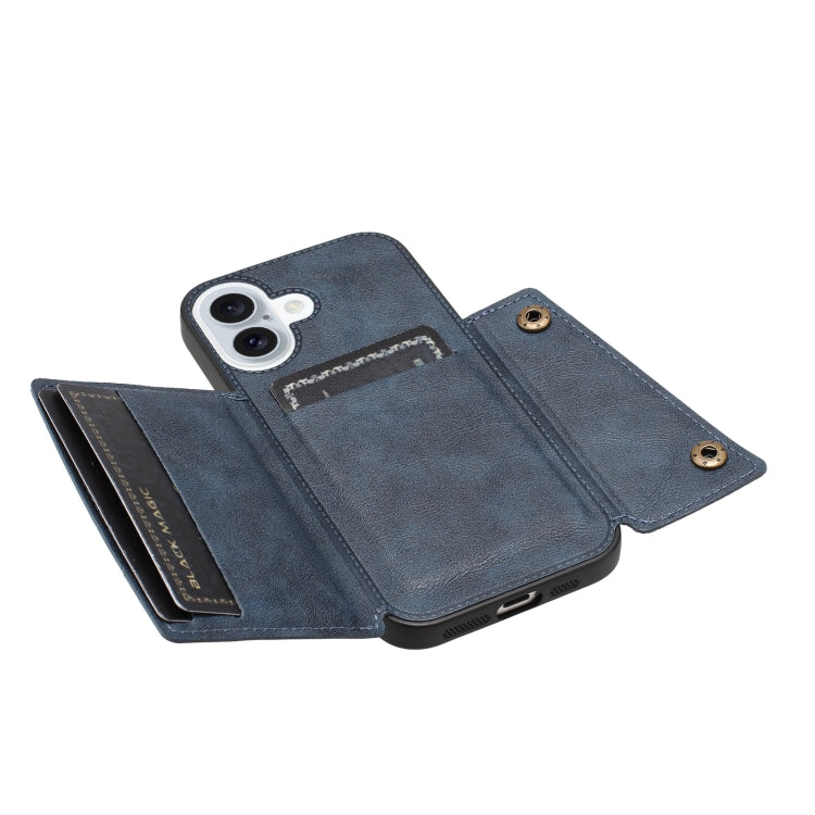 For iPhone 16 Double Buckle Card Slots PU + TPU Phone Case