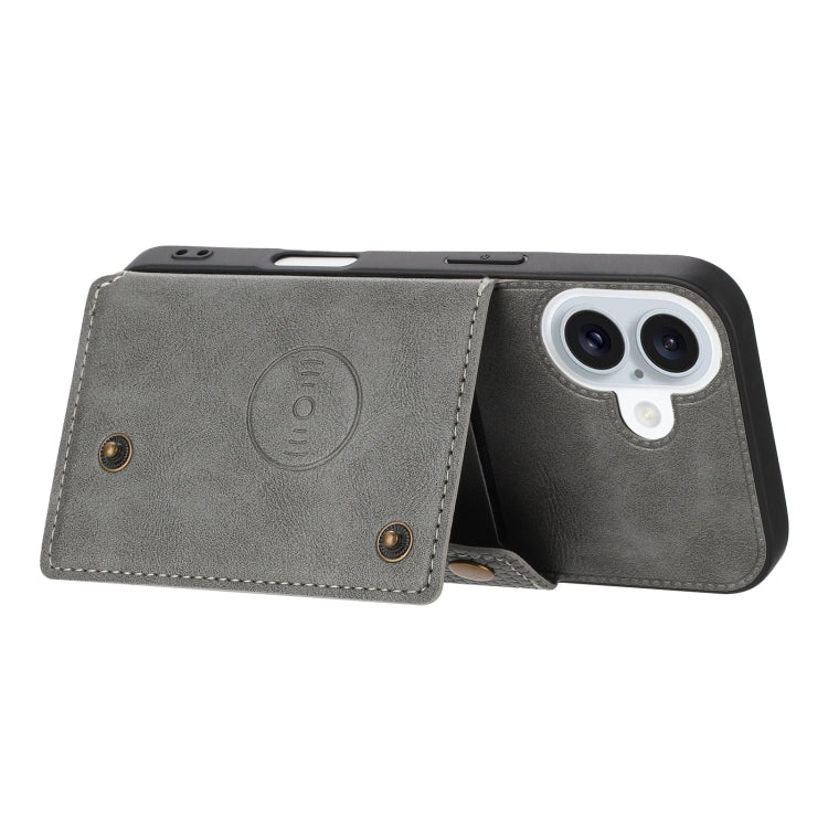 For iPhone 16 Double Buckle Card Slots PU + TPU Phone Case