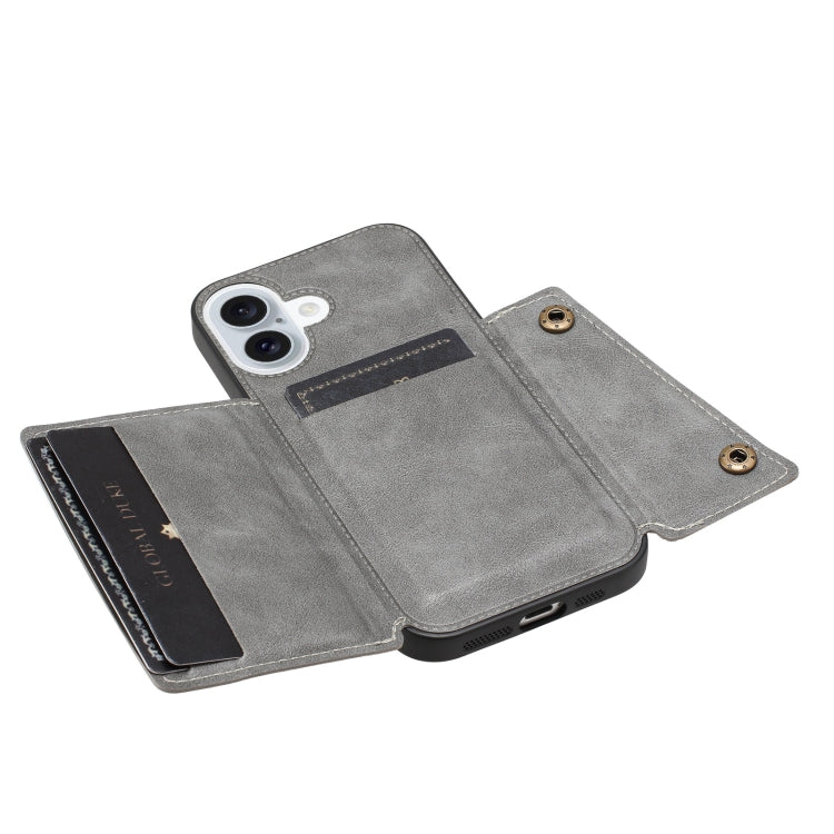 For iPhone 16 Double Buckle Card Slots PU + TPU Phone Case