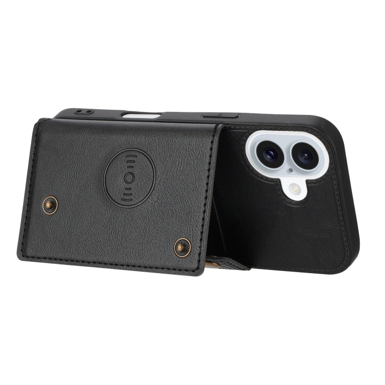For iPhone 16 Double Buckle Card Slots PU + TPU Phone Case