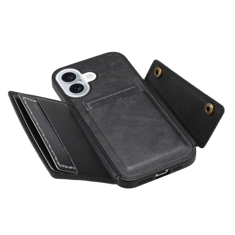 For iPhone 16 Double Buckle Card Slots PU + TPU Phone Case