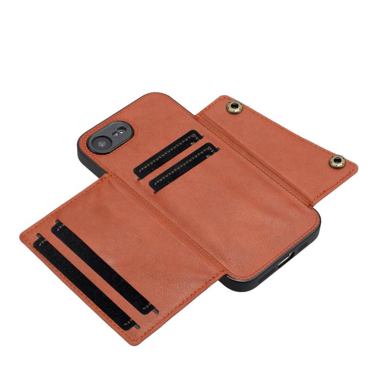 For iPhone 17e / 16e Double Buckle Card Slots PU + TPU Phone Case