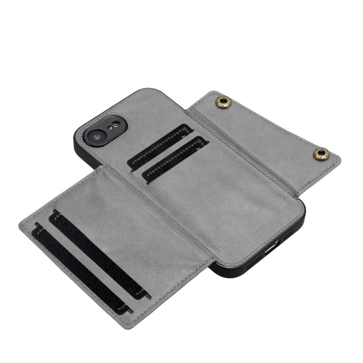 For iPhone 17e / 16e Double Buckle Card Slots PU + TPU Phone Case