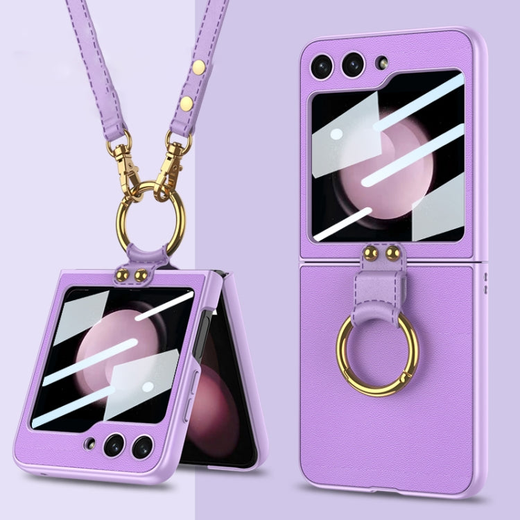 For Samsung Galaxy Z Flip5 GKK Ultra-thin PC + PU Phone Case with Ring & Strap