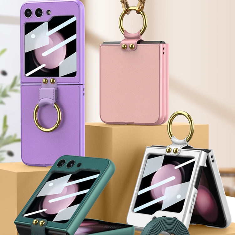 For Samsung Galaxy Z Flip5 GKK Ultra-thin PC + PU Phone Case with Ring & Strap