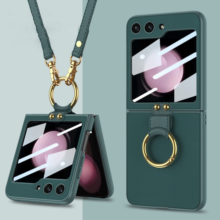 For Samsung Galaxy Z Flip5 GKK Ultra-thin PC + PU Phone Case with Ring & Strap