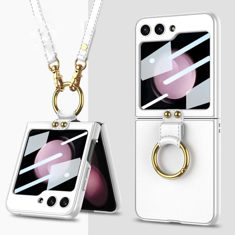 For Samsung Galaxy Z Flip5 GKK Ultra-thin PC + PU Phone Case with Ring & Strap