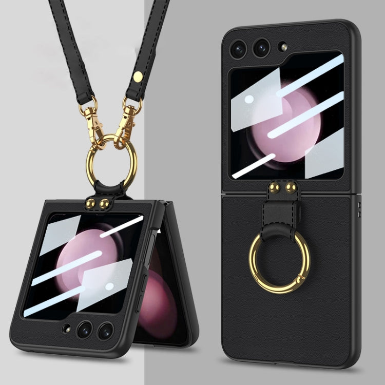 For Samsung Galaxy Z Flip5 GKK Ultra-thin PC + PU Phone Case with Ring & Strap