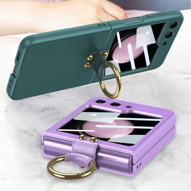 For Samsung Galaxy Z Flip5 GKK Ultra-thin PC + PU Phone Case with Ring & Strap