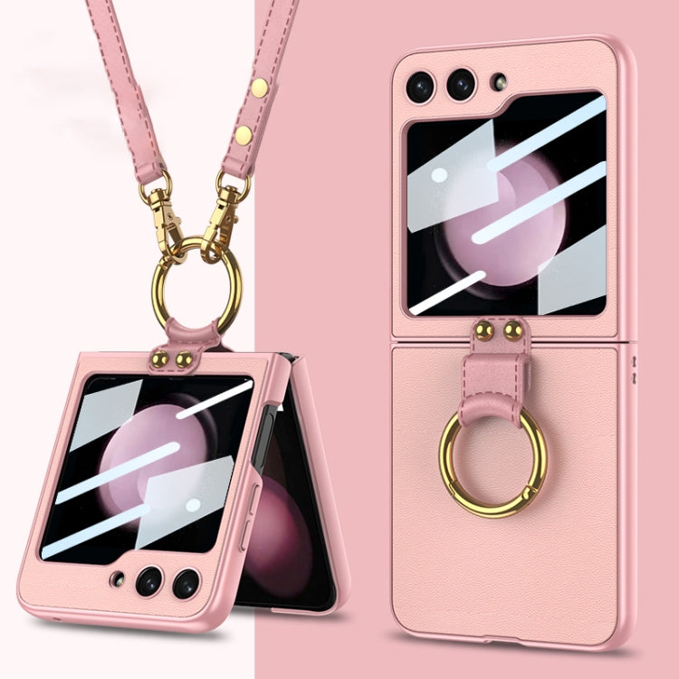 For Samsung Galaxy Z Flip5 GKK Ultra-thin PC + PU Phone Case with Ring & Strap