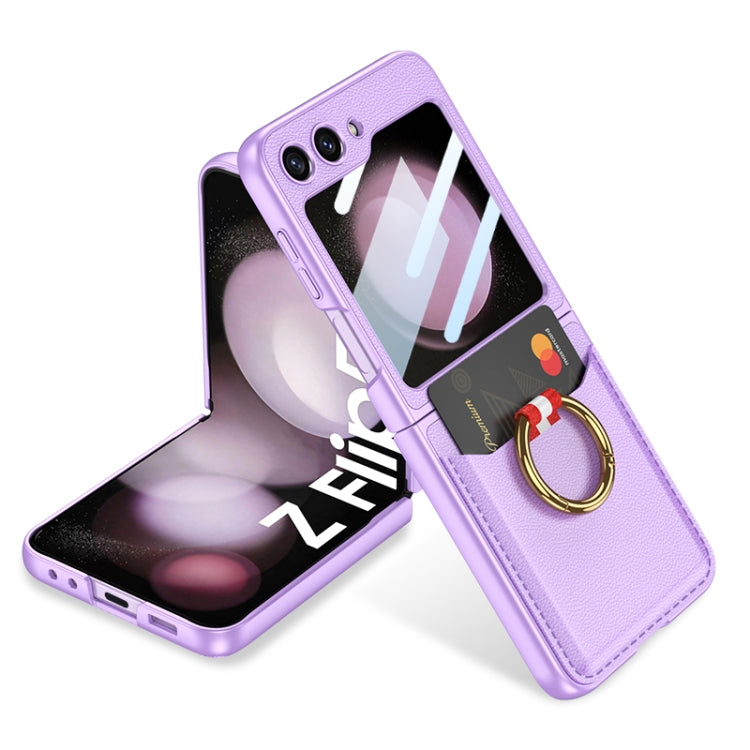 For Samsung Galaxy Z Flip5 GKK Integrated Plain Card Bag Phone Case with Ring Holder