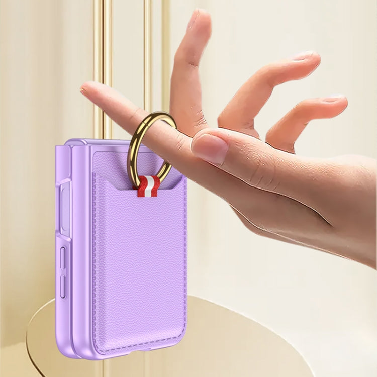 For Samsung Galaxy Z Flip5 GKK Integrated Plain Card Bag Phone Case with Ring Holder