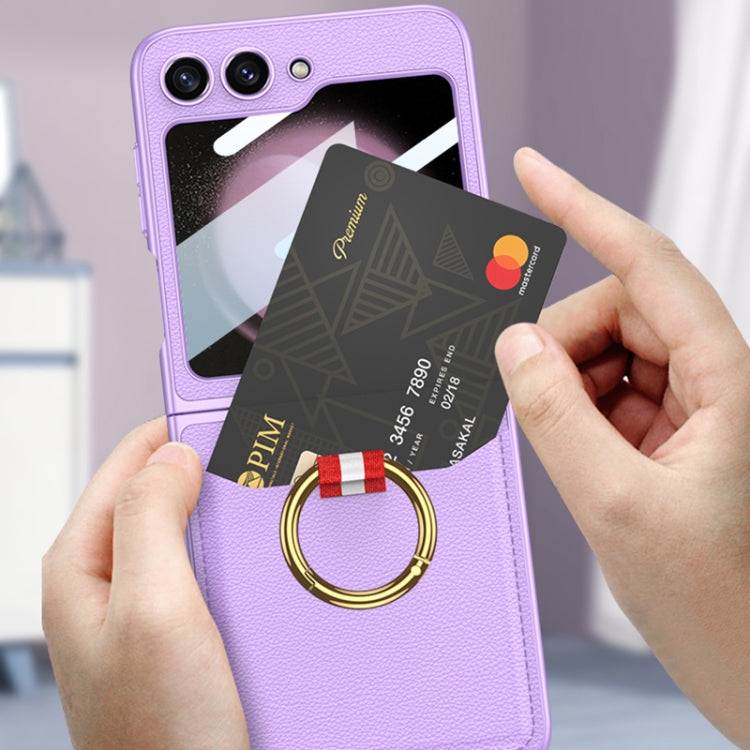 For Samsung Galaxy Z Flip5 GKK Integrated Plain Card Bag Phone Case with Ring Holder