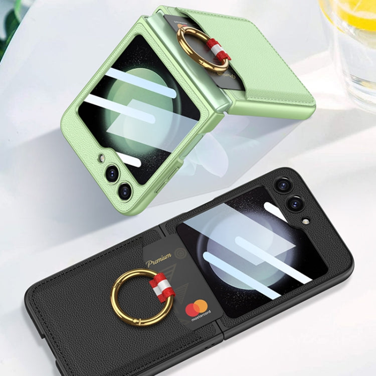 For Samsung Galaxy Z Flip5 GKK Integrated Plain Card Bag Phone Case with Ring Holder