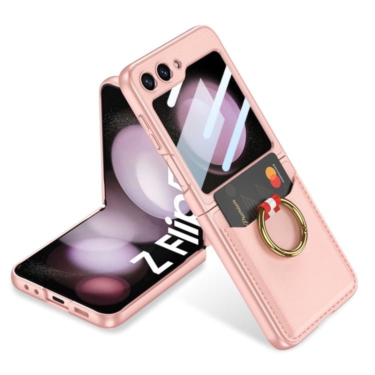 For Samsung Galaxy Z Flip5 GKK Integrated Plain Card Bag Phone Case with Ring Holder